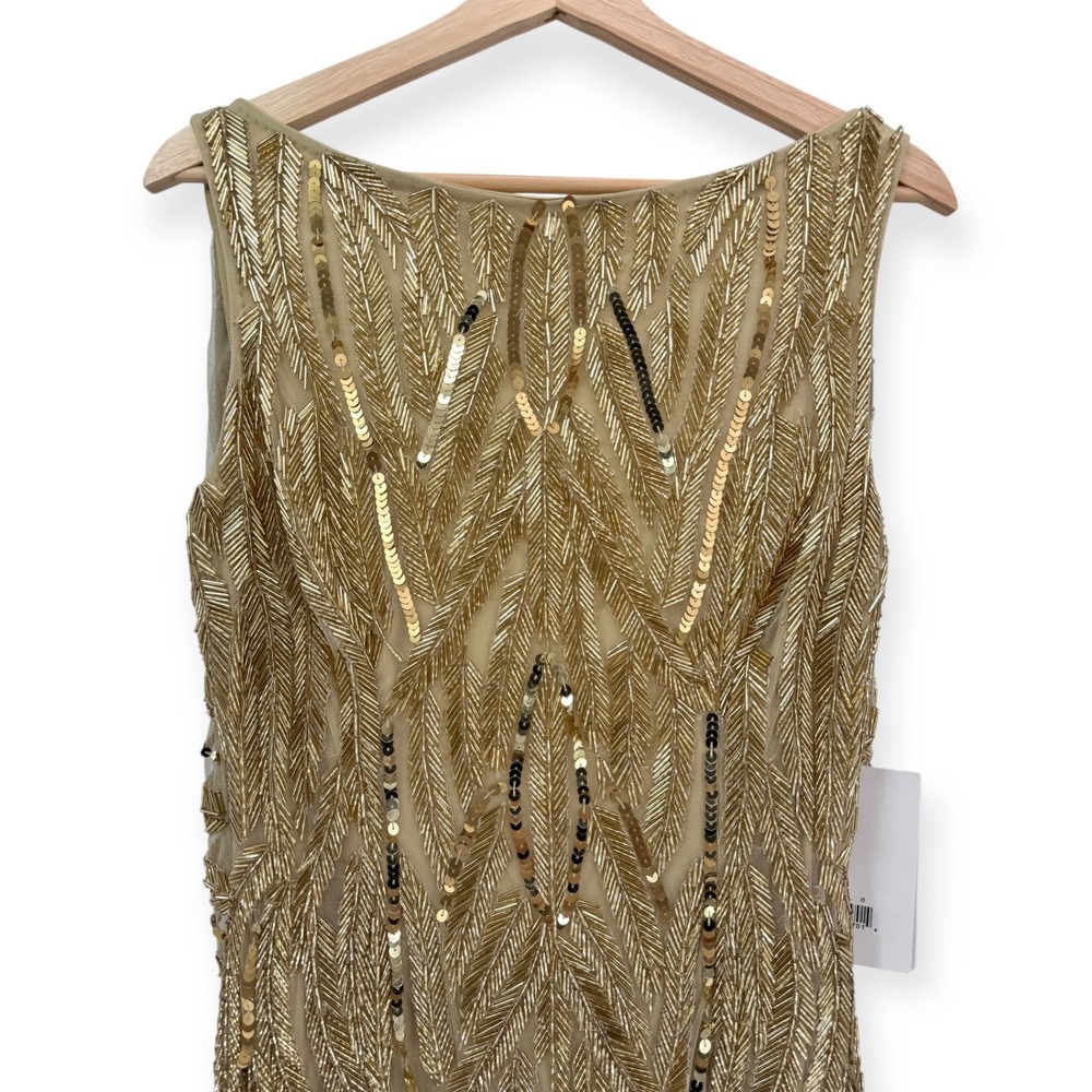 NWT Mac Duggal Gold High Neck Sleeveless‎ Embellished Gown $798 - Size 8 - Picture 6 of 11